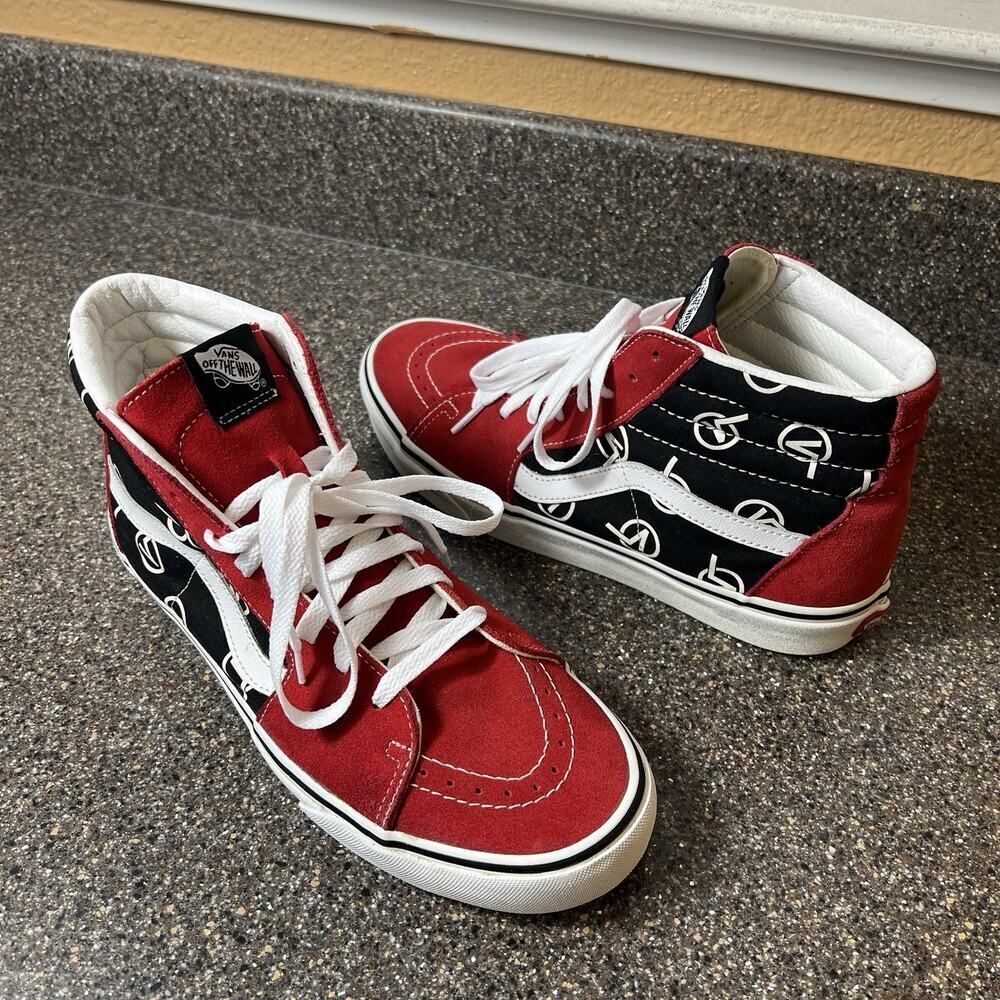 Vans Sk8-Hi Circle V Mens 9.5 Skate Shoe Red/Black Suede/Canvas Women 11 Lace Up